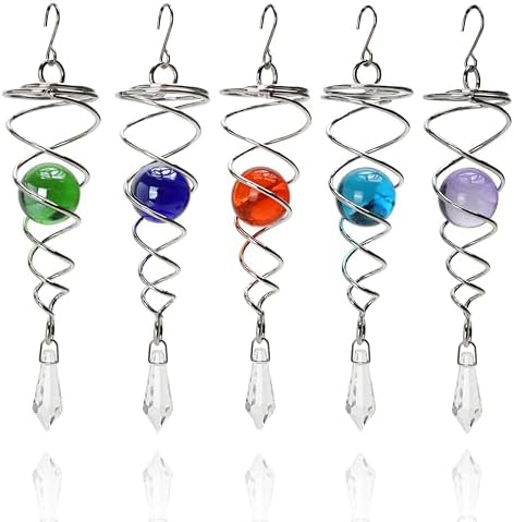 5pcs Wind Spinner Tail Gazing Ball Spiral Stabilizer Tails for Indoor and Outdoor Decoration, (7.1'') 18cm Stainless Steel Hanging with Swivel Hook Garden Decorative