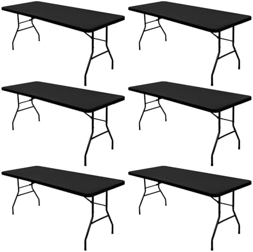 6 Pack Picnic Table Cover Fitted Tablecloth for 6 Foot Rectangle Tables Elastic Waterproof Stretch Washable Patio Folding Outdoor Spandex Table Cloth for Camping Banquet and Parties (Black,30" x 72")