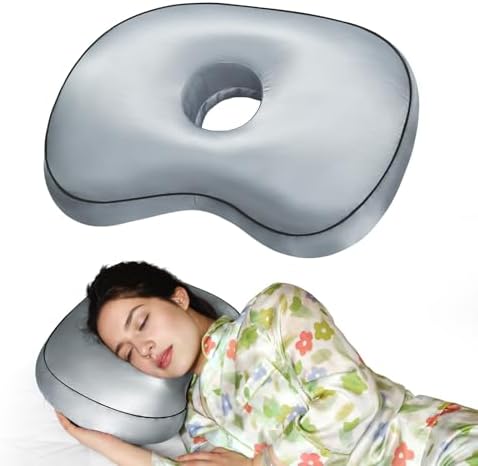 Ear Piercing Pillow for Side Sleepers with Orthopedic Support, Ear Hole Pain Relief Removable Cover 12x19 Inch for Pierced Ears