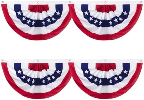 2 x 4 Ft American Pleated Fan Flag, USA Patriotic Half Fan Bunting Flag, Decoration Flags (red-4pcs)
