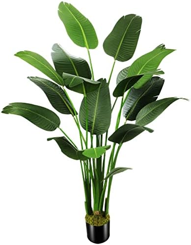 6.5ft Artificial Silk Bird of Paradise Palm Tree (78in) with 17 Trunks Faux Tree and Plastic Nursery Pot, Fake Plant for Office House Farmhouse Living Room Home Decor (Indoor/Outdoor)