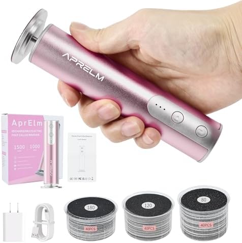 Rechargeable Electric Foot Callus Remover with 3-Sizes 120Pcs Sandpaper Discs, Professional 900RPM 3-Speed Control Aluminum Electric Foot File with Adapter Cable (E3 Rose Pink)