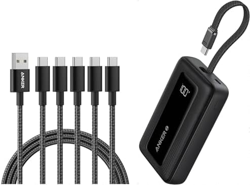 Anker Zolo Portable Charger, 10,000mAh 30W Power Bank with Built-in Lanyard USB-C Cable USB to USB C Cable [5 Pack, 6FT]