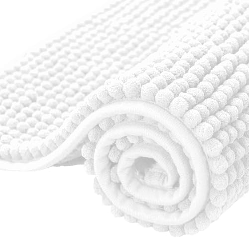 SUBRTEX Bathroom Rugs Chenille Bath Rug Soft Short Plush Bath Mat Soft Shower Mat Water Absorbent Shower Mat Quick Dry Machine Washable(White,20" x 32")