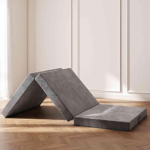 Swbvs Tri-Fold Memory Foam Mattresses, 6 inch Twin Folding Mattress with Washable Covers, Reversible Design, Foldable Topper for Travel&Guests 75"x38"x6"