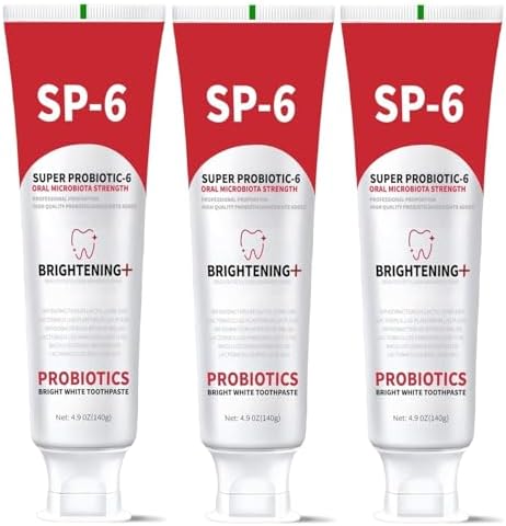 SP-6 Probiotic Whitening Toothpaste, Enhanced Formula with 6 Probiotics for Teeth Whitening and Gum Health, Enamel-Safe, Fluoride-Free, Fresh Mint Flavor, 4.6oz (3)