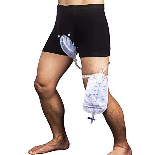 Male Urinal - Wearable Men's Urinal for Standing and Walking, Reusable Urine Collector Funnel with Elastic Waistband & 2 Urine Collection Bags - for Elderly, Bladder Leakage, Incontinence (Large)