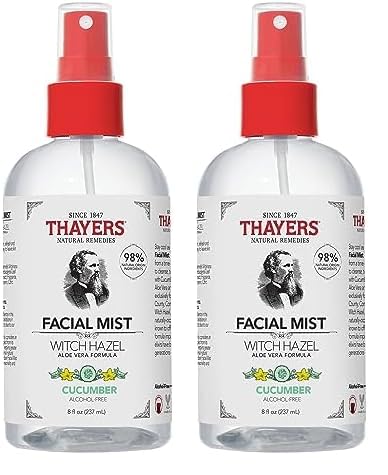 THAYERS Alcohol-Free Witch Hazel Facial Mist Toner with Aloe Vera, Cucumber, 8 Ounce (Pack of 2)