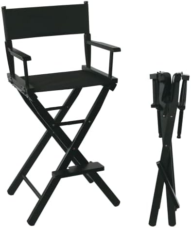 Tall Directors Chair Foldable 46'', Makeup Chair Black for Makeup Artist, 250lbs Capacity Solid Hardwood,Black
