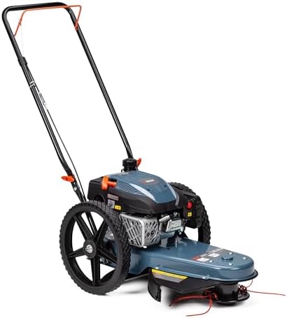 SENIX High Wheel Gas Walk Behind Brush Cutter and String Trimmer, 22-Inch Swatch with .155-Inch Line, 160 cc 4-Cycle Engine, Steel Deck, 14" Rubber Wheels, Adjustable Height (STMG-L)