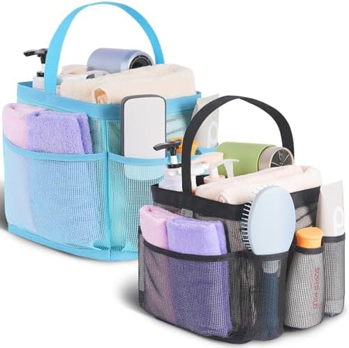 2 Pack Mesh Shower Caddy Portable for College Dorm Room Essentials, Shower Caddy Dorm with 8-Pocket Large Capacity,Shower Bag for Beach,Swimming,Gym
