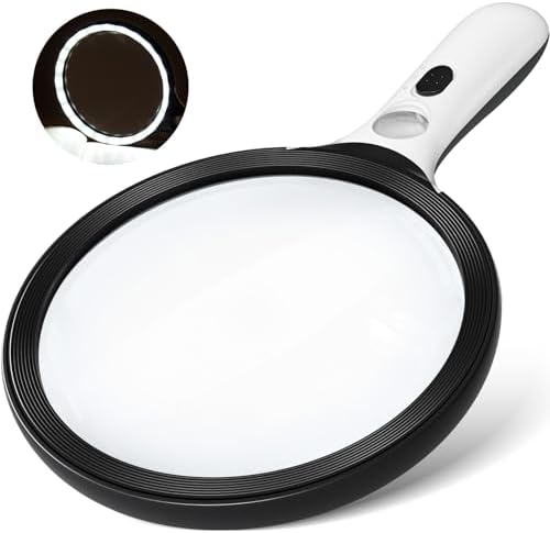 Magnifying Glass with Light Large 5" Lens, 20X 30X Handheld Illuminated Lighted Magnifier 24LED 1UV Light for Seniors, Reading, Coins, Jewelry, Close Work