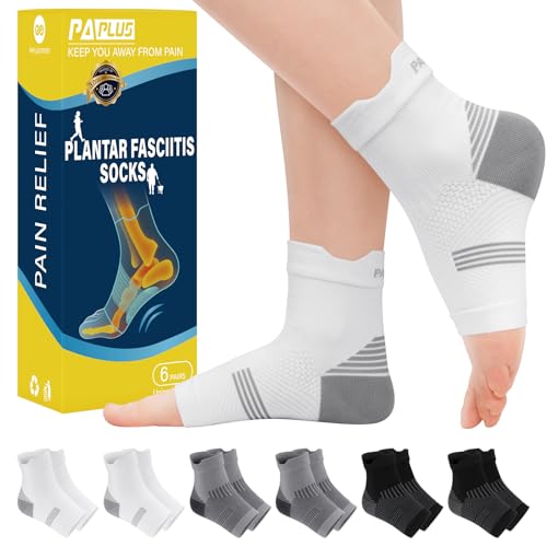 PAPLUS 6 Pairs Ankle Brace for Women and Men, Achilles Tendonitis, Plantar Fasciitis Relief, Ankle Compression Socks Sleeves for Arch Support