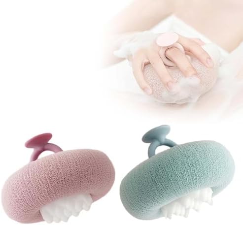 Super Soft Sunflower Suction Cup Bath Ball, 2025 New 2-in-1 Sunflower Bathing Ball with Finger Rings, Exfoliating Bath Sponge Cleaning Brush, Shower Loofah Sponge for Women & Men (Purple+Green)