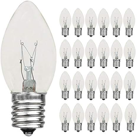 25 Pack C9 Clear Christmas Replacement Bulbs, C9 Christmas Light Bulb for String Lights, E17 Base - 7 Watts