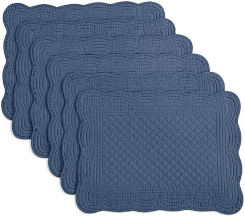 HOMBYS Quilted Placemats Set of 6 Washable-13x18 inches Rectangular Placemats for Kitchen Table-100% Cotton Fabric Rectangular Table Mats, (Sapphire Blue)