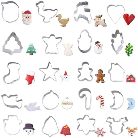 Christmas Cookie Cutters Set,20PCS Mini Christmas Cookie Cutters Stainless Steel Gingerbread Man Tree Snowflake Candy Cane Santa Snowman Reindeer and More