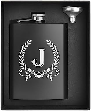 ELEGANTPARK Hip Flasks for Liquor for Men with Initials Monogrammed Gifts for Men Birthday Personalized Gifts for Him Groomsmen Dad Engraved Hip Flask with Funnel 8 OZ Letter J