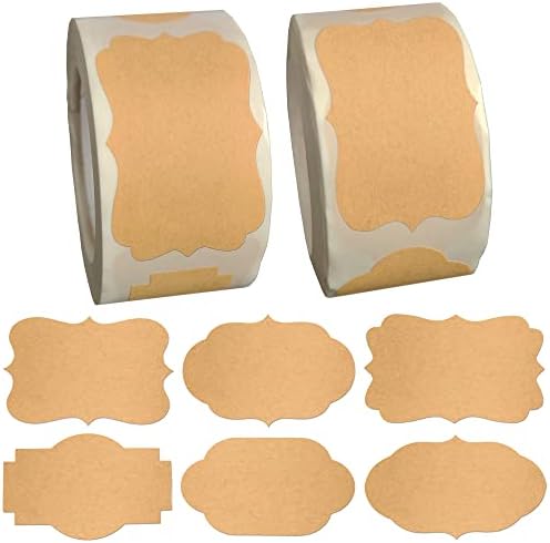 600pcs Kraft Gift Labels Stickers, Small Sticky Blank Labels for Canning Jars, Write on Holiday Present Labels Gift Tags for Christmas, Easter, New Year Holiday, 2.1'' x 1.2''(Brown-Kraft)