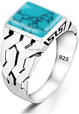 Solid 925 Sterling Silver Rectangle Shape Gemstone Men Signet Rings, Beautiful Handcrafted Anniversary, Christmas Gift for Fathers, Son, Boyfriend, Friend