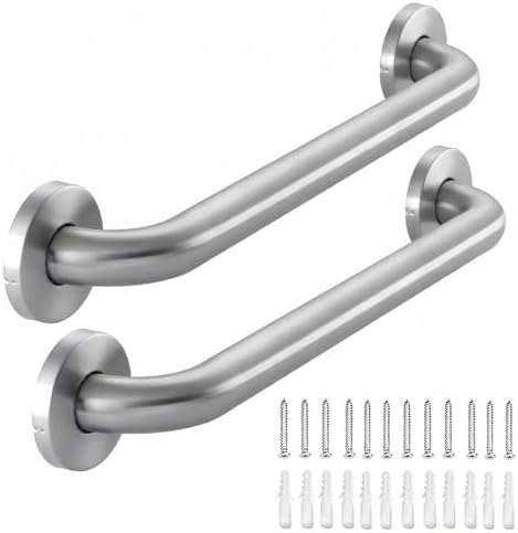 Stainless Steel Bathroom Safety Shower Grab Bar, Anti Slip Bathtubs Grab Bars,Toilet Assist Saft Handle Handrail ADA Compliant 500lbs for Handicap Elderly Senior (Brushed, 12 Inches 2 Pack)