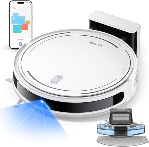 Vyzzle Robot Vacuum and Mop Combo, 5000Pa Robotic Vacuum Cleaner, Smart Navigation, 150mins Max, Ultra Slim Robot Vacuum Self-Charging, Wi-Fi/App/Alexa Control, Ideal for Pet Hair, Hard Floor, Carpet