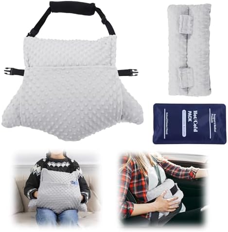 BALAPET 2 Pcs Shredded Memory Foam Hysterectomy Pillow Set for Abdominal Surgery Recovery, Comfy Hysterectomy Seat Belt Pillow with Pocket for Ice/Hot Packs, Hysterectomy Recovery Must Haves(Grey)
