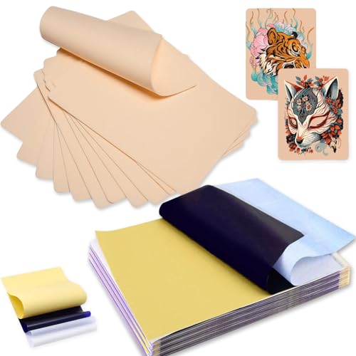 CINRA Practice Skin with Transfer Paper, 30PCS Tattoo Fake Skin and Tattoo Tracing Paper Kit Including 10PCS Double Sided Skin and 20PCS Tattoo Stencil Paper for Tattoo Practice Tattoo Supplies