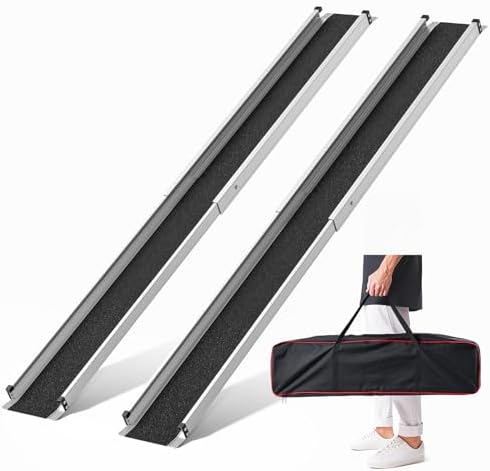 Adjustable Wheelchair Ramp 6FT Telescoping Portable Ramps for Steps Aluminum Lightweight Ramp with Storage Bag Non-Skid Ramps for Wheelchair for Home 72" L x 7.4" W 600lbs Capacity (2 Pack)