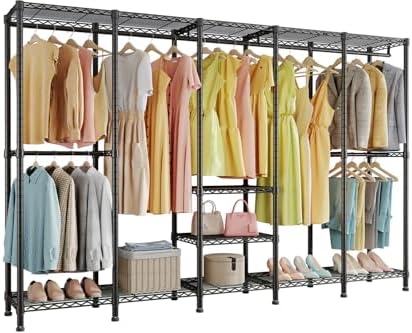 H5 Extra Large Wire Garment Rack, Heavy Duty Clothes Rack, Freestanding Clothing Rack for Hanging Clothes, Wardrobe Closet with Adjustable Shelf, 93.3" Wx15.7 Dx75.4 H, Black, Load 1400 lbs