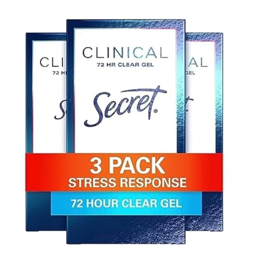 Secret Clinical Strength Antiperspirant Deodorant for Women, Stress Response, 3X Stress Protection, 72hr Sweat & Odor Protection, PH Balancing Minerals, Clear Gel, 1.6 oz (Pack of 3)