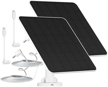 Solar Panel for Ring Camera, 5W Camera Solar Panel Compatible with Ring Stick Up Cam/Pro Battery, Spotlight Cam Plus/Pro Battery, Includes Barrel Plug to USB-C Adapter, IP65 Waterproof, 2 Pack