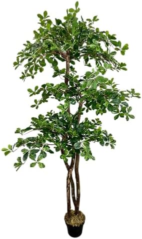 Cypress & Alabaster Handmade 6.5ft 3-Tier Italian Black Olive Leaf Artificial Tree with Ethically Sourced Real Wood Trunks, Hypoallergenic, 6.5-Foot, Green