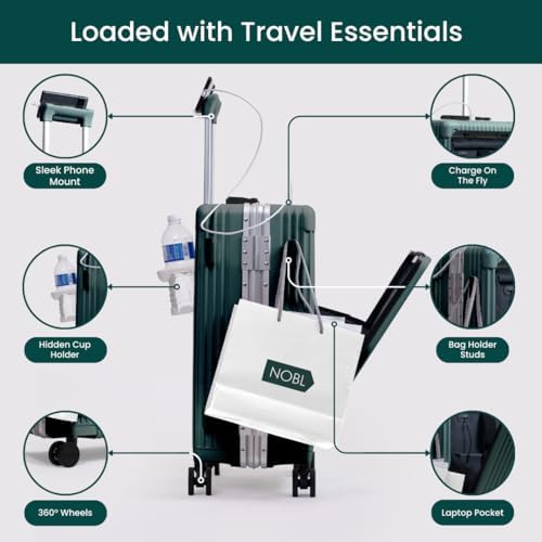 Nobl Travel Zipperless Carry On Suitcase - Noble Travel Suitcase Unbreakable Carry On Luggage 22x14x9 Airline Approved - Polycarbonate Shell, Aluminum Frame, Dual TSA Locks, 360° Spinner Wheels- Green