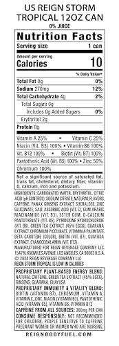 REIGN Storm, Tropical, Fitness & Wellness Energy Drink, 12 Fl Oz (Pack of 12)