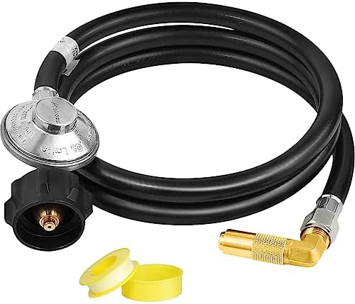 5 FT Propane Adapter Hose with Regulator for Blackstone 17/22-inch Griddle, Gas Grill Regulator and hose with 90 Degree Elbow Adapter for blackstone 5471 Griddle, QCC1 Inlet, CSA Certified