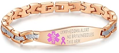 LinnaLove Lymphedema Alert Bracelets no bp/iv/needles this arm Stainless Steel Medical id Bracelets for Women