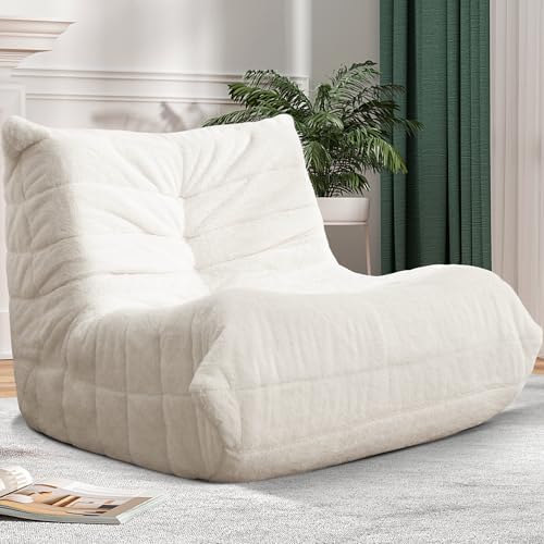 Bean Bag Chair Big Sofa Beanbag Chair for Adults Fireside Chair Bean Bag Lounger with Memory Foam Filled for Home,Apartment or Gaming Venue (Beige Plush)