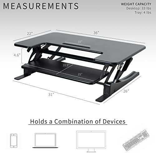 VIVO 36 inch Height Adjustable Stand Up Desk Converter, V Series, Quick Sit to Stand Tabletop Dual Monitor Riser Workstation, Black, DESK-V000V