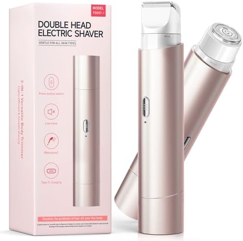 Bikini Trimmer for Women,Dual Head Shaver for Smooth,Pubic Hair Trimmer Womens,Facial Hair Removal Easy Cleaning, Bikini Shaver for Legs Body Hair Wet and Dry USE (Pink)