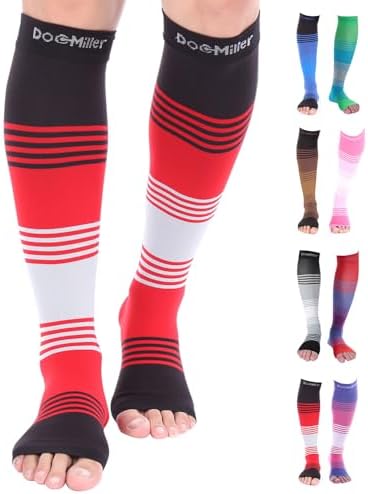 Doc Miller Toeless Compression Socks for Women & Men – Open Toe Calf Support Sleeves, 20-30mmHg Knee High, Lightweight & Breathable for Circulation, 1 Pair