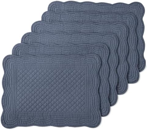 MABOZOO 100% Cotton Quilted Placemats Set of 6,Washable Cloth Table Placemats for Kitchen & Dining Table,Rectangular Navy Blue Plate Mats (Navy Blue, 6)