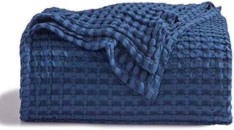 Bedsure Cooling Cotton Waffle King Size Blanket - Lightweight Breathable Summer Blanket of Rayon Derived from Bamboo for Hot Sleepers, Luxury Throws for Bed, Couch and Sofa, Navy, 104x90 Inches