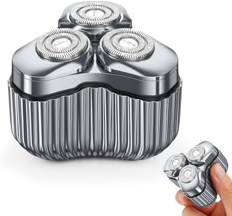 Portable Electric Razor for Travel, Rechargeable USB-C Alloy Mini Shavers for Men IPX7 Waterproof with 3 Dual-Track Heads, 90-Day Battery, Gift for Sensitive Skin
