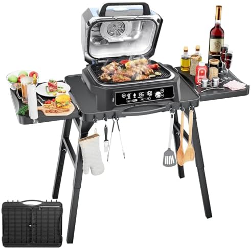 Grill Table Cart for Ninja Woodfire OG701 OG850 OG951, Pizza Oven Table Cart, Foldable Grill Stand for Ninja, Blackstone, Cuisinart, With Air Vent, Adjustable Height
