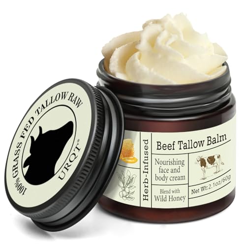 URQT Beef Tallow for Skin - Organic Grass-Fed Whipped Beef Tallow and Honey Balm - Deeply Moisturizing for Face & Body - Natural Skin Care for Soft, Supple Skin
