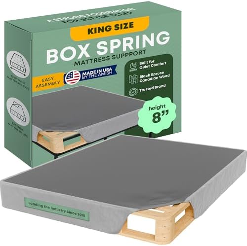 Greaton, Unassembled King Box Spring for King Bed – 8-Inch Wood Box Spring Only, Amish Made in USA, Quiet Noise-Free Replacement Mattress Foundation, Packed Flat, Easy Assembly (Gray)