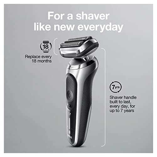 Braun Electric Razor for Men, Waterproof Foil Shaver, Series 7 7027cs, Wet & Dry Shave, with Beard Trimmer, Rechargeable, Charging Stand and Travel Case Included, Silver Black