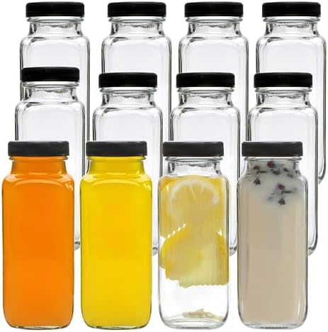 Accguan Vintage Water Bottles with Lids,8oz Reusable Glass Drinking bottles for Juicing,Hot Sauce,Kombucha,Ginger Jar,Potion,Oil,Milk Bottles,Whiskey,Portable Travel Bottle,Smoothies Bottles(12pack)