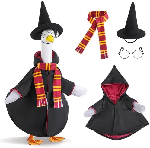 4 Pcs/Set Halloween Witch Goose Outfits, Lawn Porch Goose Statue Wizard Costume, Garden Goose Witches Clothes with Hat Scarf Glasses for 23" Statue Halloween Fall Christmas Outdoor Patio Yard Decor